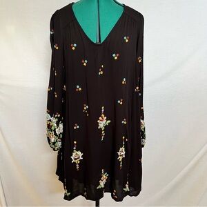 Free People Embroidered Long Loose Boho Black Top/Dress
